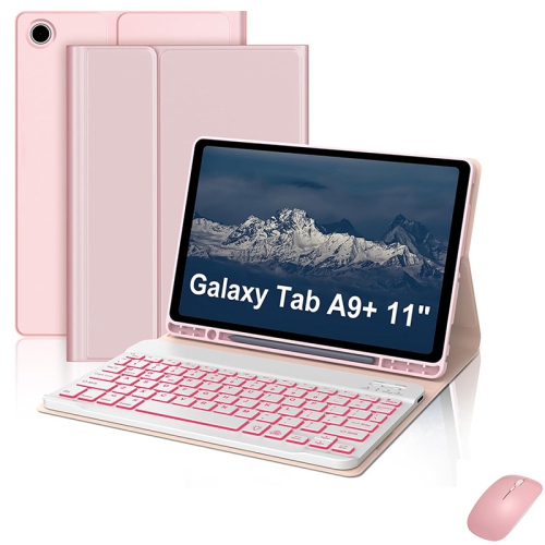 Étui en cuir rose pour 11&nbsp;po tablette Galaxy A9+ Plus de Samsung avec étui-clavier Bluetooth coloré et fente pour stylet en TPUR - Étui en cuir