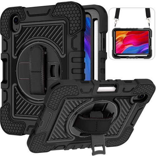 Suitable for iPad mini 6 children's anti-drop protective cover, heavy-duty full-body shockproof protective cover with rotating bracket - black