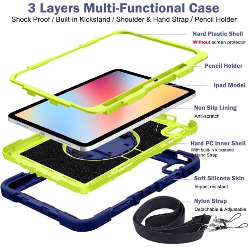 Suitable for iPad mini 6 children's anti-drop protective cover, heavy-duty full-body shockproof protective cover with rotating bracket - black