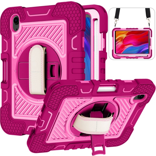 Suitable for iPad mini 6 children's anti-drop protective cover, heavy-duty full-body shockproof protective cover with rotating bracket - pink purple