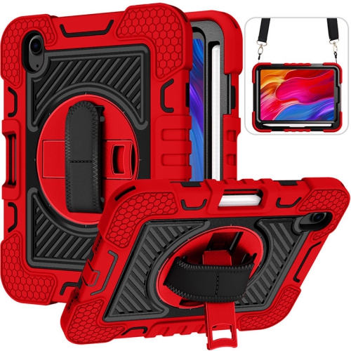 Suitable for iPad mini 6 children's anti-drop protective cover, heavy-duty full-body shockproof protective cover with rotating bracket - red black