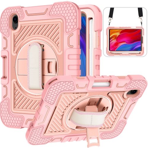 Suitable for iPad mini 6 children's anti-drop protective cover, heavy-duty full-body shockproof protective cover with rotating bracket - rose gold