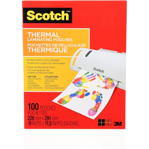 Scotch Thermal Laminating Sheets, Ideal Office or School Supplies, 9 in x 11.5 in, 3-Mil Thick, 100 Laminating Pouches