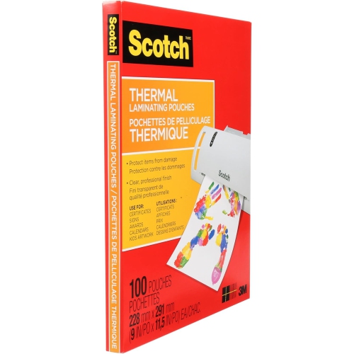 Scotch Thermal Laminating Sheets, Ideal Office or School Supplies, 9 in x 11.5 in, 3-Mil Thick, 100 Laminating Pouches