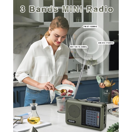 Miniradio 3 bandes de poche avec batterie rechargeable, radios portatives FM AM à ondes courtes, transmetteur de recharge type C radio SW avec prise