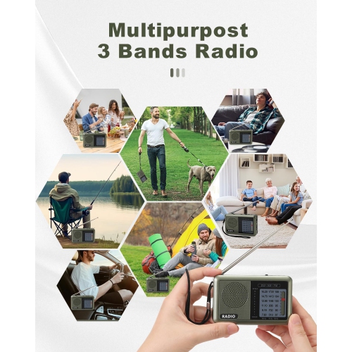 Miniradio 3 bandes de poche avec batterie rechargeable, radios portatives FM AM à ondes courtes, transmetteur de recharge type C radio SW avec prise