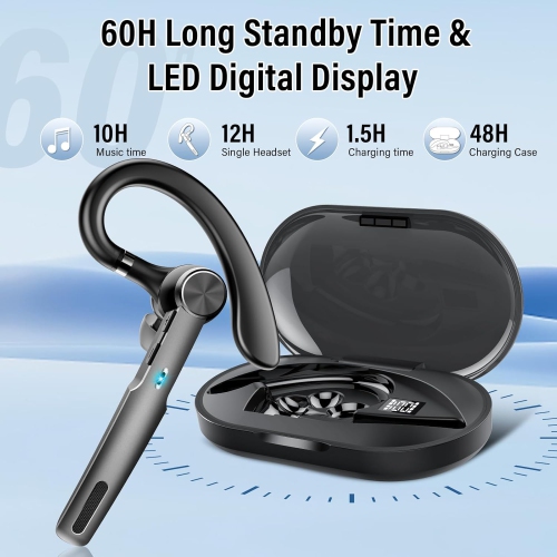 Single-Ear Bluetooth Headset,Wireless Headset with Mic,On-Ear Bluetooth Earphones with Charging Case,Hand-Free Headphones for IOS Android Cellphones