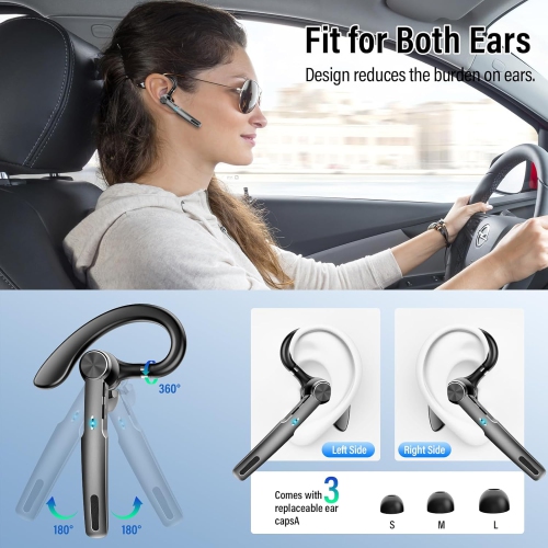 Single-Ear Bluetooth Headset,Wireless Headset with Mic,On-Ear Bluetooth Earphones with Charging Case,Hand-Free Headphones for IOS Android Cellphones