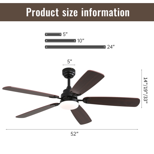 52'' Flush Mount & 3 Downrods Ceiling Fans with Lights and Remote Low Profile Ceiling Fan Reversible DC Motor for Bedroom Living Room Patio