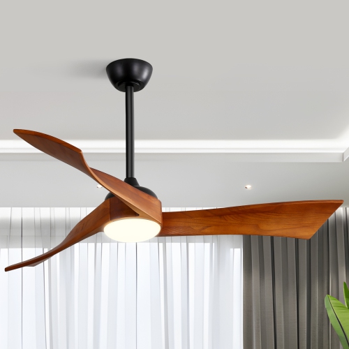 52 inch Solid Wood Ceiling Fan with Integrate LED Lights and Remote Low Profile Outdoor Indoor Modern 3 Blade Ceiling Fan for Living Room Bedroom