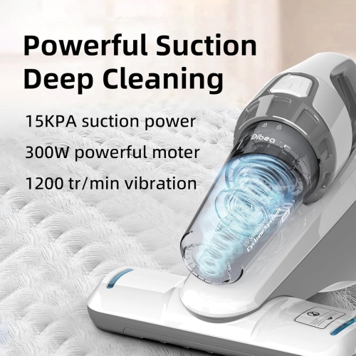 Dibea Handheld Bed Vacuum Cleaner, Mattress Vacuum Cleaner with 15KPa Suction, Washable HEPA Filter for Deep Clean Fur, Hair, Dust on Sofa, Couch,