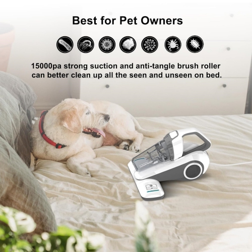 Dibea Handheld Bed Vacuum Cleaner, Mattress Vacuum Cleaner with 15KPa Suction, Washable HEPA Filter for Deep Clean Fur, Hair, Dust on Sofa, Couch,