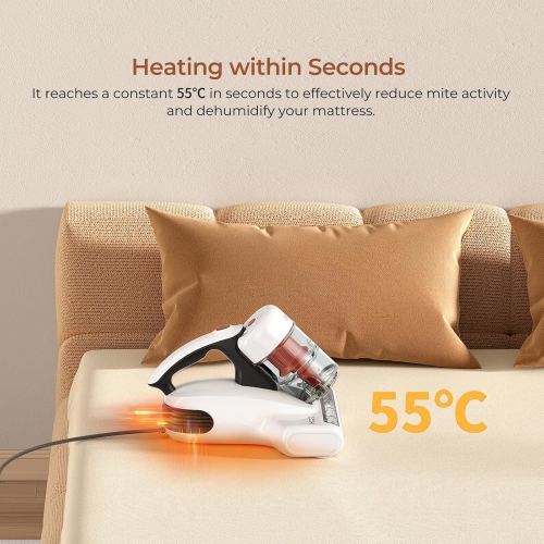 JIGOO Mattress Vacuum Cleaner, UV Bed Cleaner 500W 13Kpa Strong Suction, High Heating Tech, Deep Cleaning Bed Vacuum for Sofa/Bed/Fabric Surface