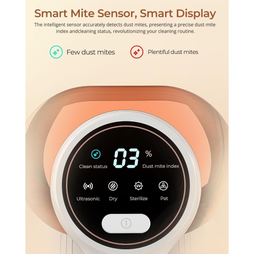 JIGOO Bed Vacuum Cleaner, Mattress Vacuum Cleaner with UV & Ultrasonic and High Heating, 13Kpa Suction 500W Powerful Double Cup Handheld Vacuums