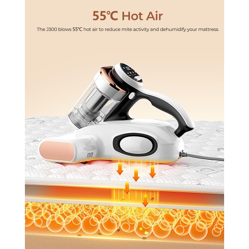 JIGOO Bed Vacuum Cleaner, Mattress Vacuum Cleaner with UV & Ultrasonic and High Heating, 13Kpa Suction 500W Powerful Double Cup Handheld Vacuums
