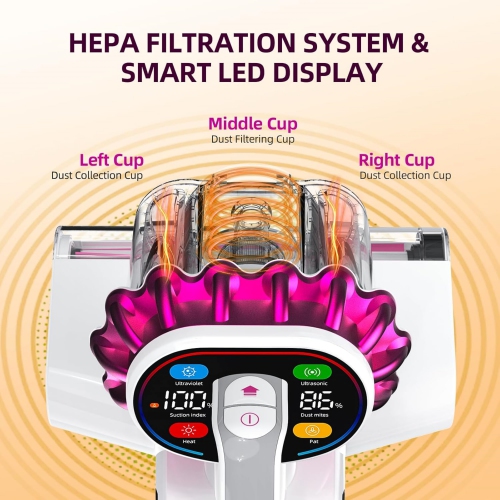 Kimdog Mattress Vacuum Cleaner 16Kpa Bed Vacuum with 253.7nm UV-C Light, 140°F Heat & HEPA Filter, 500W Handheld Upholstery Vacuum for Couch, Sofa &