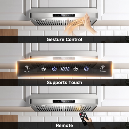 30" Under Cabinet Range Hood, 700CFM Stainless Steel Kitchen Vent, 3 Speed, Touch & Remote Control, LED Lights, Timer, Dishwasher-Safe Baffle Filters