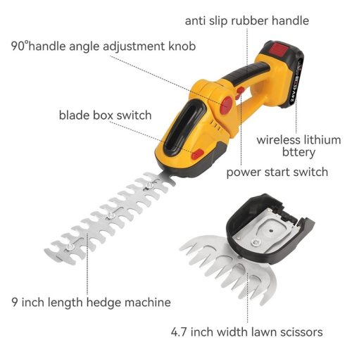 Home Cordless Electric Hedge Trimmers Lightweight Handheld Hedge Shears Lawn Trimmers Edgers Weed Eater, Twin Blade Set - Yellow
