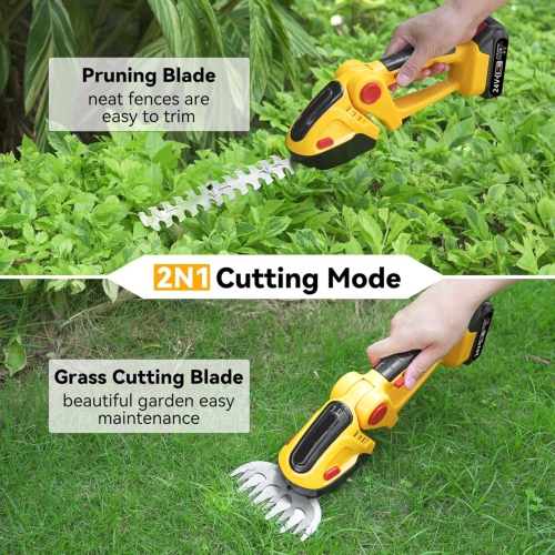 Home Cordless Electric Hedge Trimmers Lightweight Handheld Hedge Shears Lawn Trimmers Edgers Weed Eater, Twin Blade Set - Dark Green