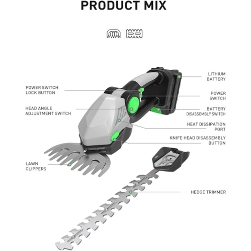 Ensemble de tondeuse électrique 2-en-1, ciseaux à gazon, ciseaux pour arbustes, taille-haie électrique, ciseaux à pelouse portatifs sans fil avec