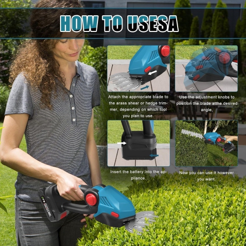2-in-1 Electric Trimmer Set, Grass Shears, Shrub Shears, Electric Hedge Trimmer, Cordless Handheld Lawn Shears with Battery and Blades, Gardening