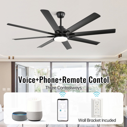 Large Industrial Smart Ceiling Fans with Lights and Remote & APP Control 8 ABS Blades 6-Speed Powerful DC Motor Reversible For Home/Commercial/Outdoor