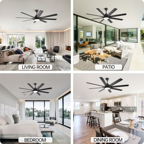 Large Industrial Smart Ceiling Fans with Lights and Remote & APP Control 8 ABS Blades 6-Speed Powerful DC Motor Reversible For Home/Commercial/Outdoor