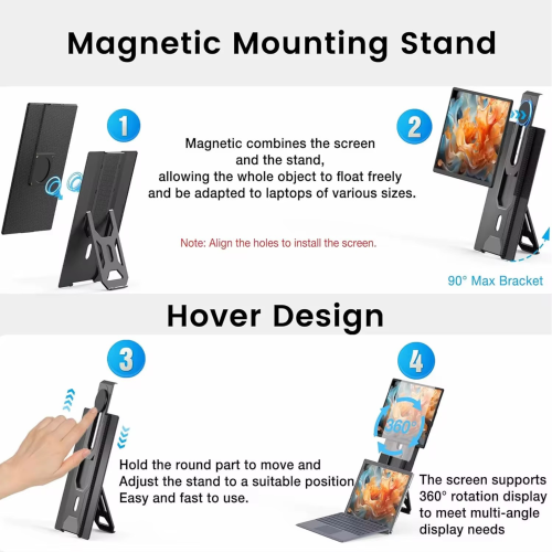 Prolongateur d'écran pour portable de 16 po TUTT avec support 16:10 Rapport USB-C/HDMI + haut-parleur | Moniteur portatif à positions multiples