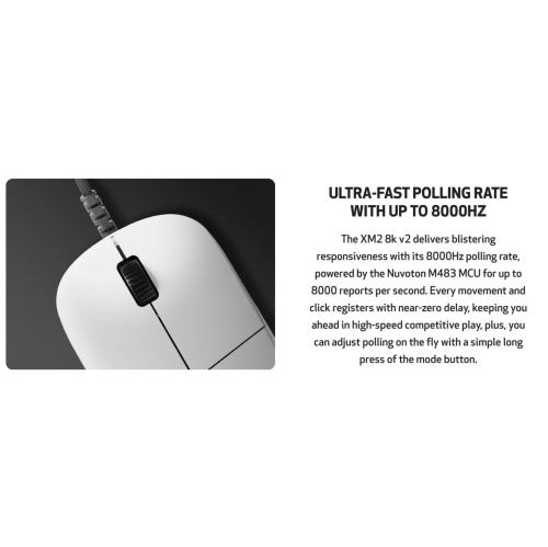 End Game Gear XM2 8k v2 Wired Gaming Mouse - Lightweight 52g, Right-Handed, 26000DPI, 8KHz Polling Rate, Dark Frost