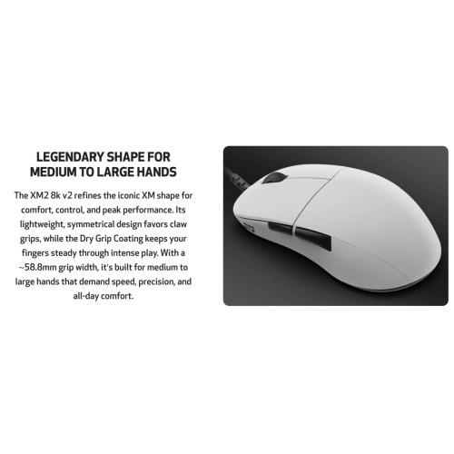 End Game – Souris de jeu avec fil XM2 8K v2 - Légère, 52&nbsp;g, 26000&nbsp;ppp, taux de scrutation de 8 kHz, blanche