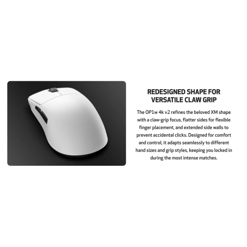 End Game Gear OP1w 4k v2 Wireless Gaming Mouse - Lightweight 58.5g, Right-Handed, 4K Dongle Included, White
