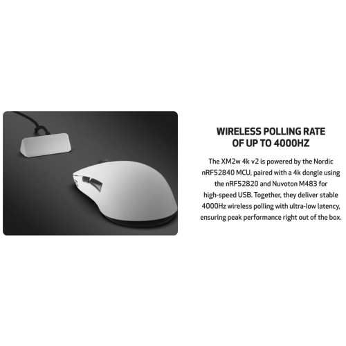 End Game Gear XM2w 4k v2 Wireless Gaming Mouse - Lightweight 61.5g, Right-Handed, 26000 DPI, 4KHz Dongle Included, White Frost