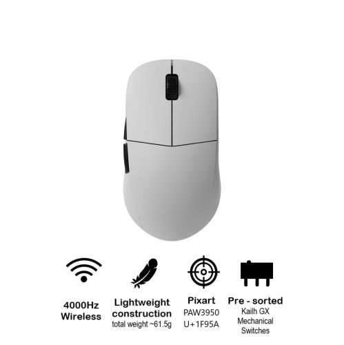 End Game Gear XM2w 4k v2 Wireless Gaming Mouse - Lightweight 61.5g, Right-Handed, 26000 DPI, 4KHz Dongle Included, White
