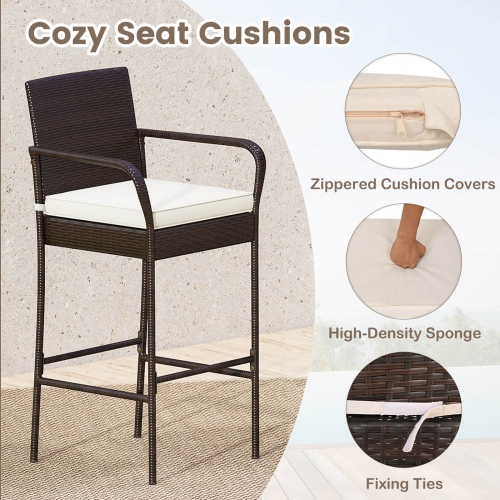 Costway 3 Piece Outdoor Bar Set Heavy-Duty Metal Barstool & Table Set with Glass Tabletop