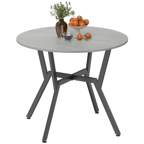 HOMCOM – Table ronde de 35&nbsp;po pour 2, table de cuisine moderne avec cadre en acier, pour salon, salle à manger, gris
