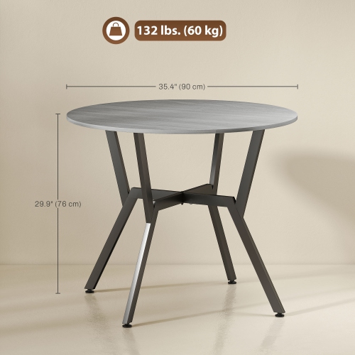 HOMCOM – Table ronde de 35&nbsp;po pour 2, table de cuisine moderne avec cadre en acier, pour salon, salle à manger, gris