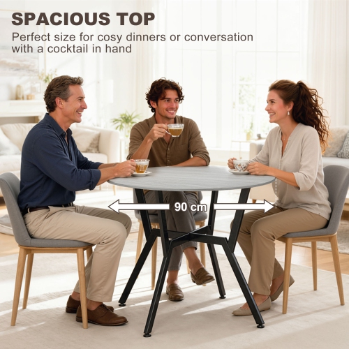 HOMCOM – Table ronde de 35&nbsp;po pour 2, table de cuisine moderne avec cadre en acier, pour salon, salle à manger, gris