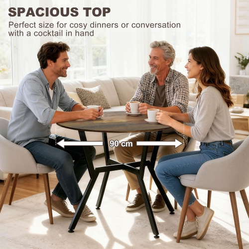 HOMCOM – Table ronde de 35&nbsp;po pour 2, table de cuisine moderne avec cadre en acier pour salon et salle à manger, brun rustique