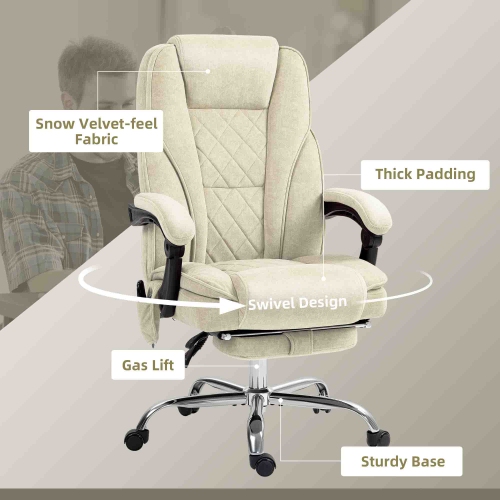 Vinsetto Massage Office Chair with Foot Rest, Velvet Reclining Gaming Chair with 6 Vibration Point, Adjustable Height, Tilt Function, Beige