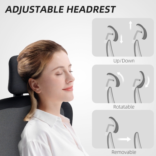 HOMCOM Ergonomic Office Chair, High Back Desk Chair with Rotatable Headrest, Flip-Up Armrests, Lumbar Support, Mesh Swivel Computer Seat with Tilt