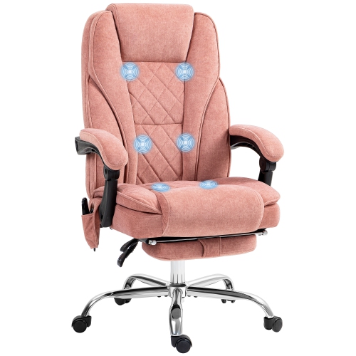 Vinsetto Massage Office Chair with Foot Rest, Velvet Reclining Gaming Chair with 6 Vibration Point, Adjustable Height, Tilt Function, Pink