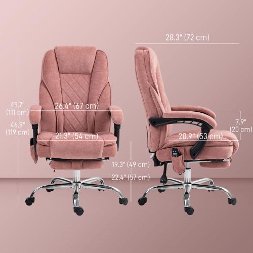 Vinsetto Massage Office Chair with Foot Rest, Velvet Reclining Gaming Chair with 6 Vibration Point, Adjustable Height, Tilt Function, Pink