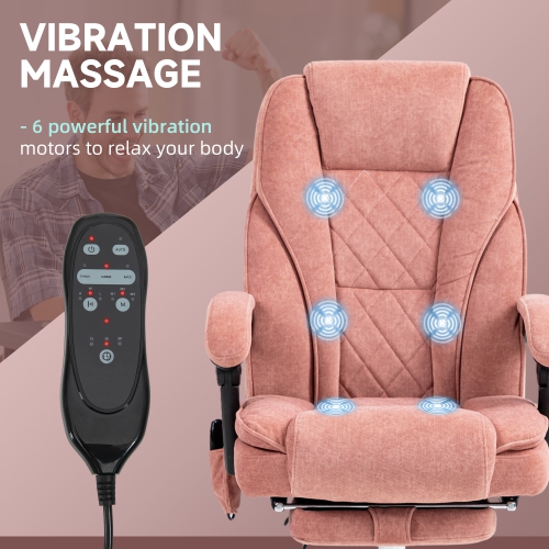 Vinsetto Massage Office Chair with Foot Rest, Velvet Reclining Gaming Chair with 6 Vibration Point, Adjustable Height, Tilt Function, Pink