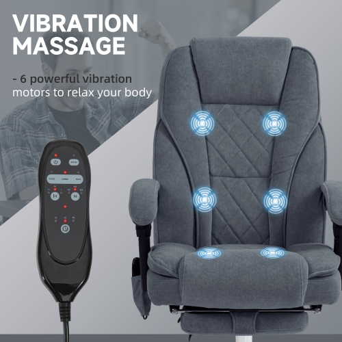Vinsetto Massage Office Chair with Foot Rest, Velvet Reclining Gaming Chair with 6 Vibration Point, Adjustable Height, Tilt Function, Dark Grey