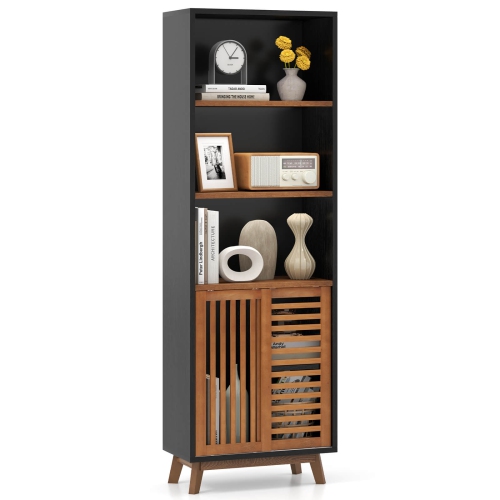 Costway 70" Bookshelf, 5-Tier Bookcase with Reversible Adjustable Shelf & Sliding Doors