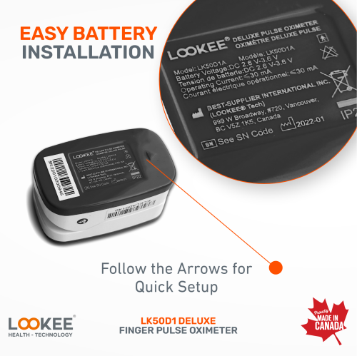 LOOKEE Premium Pulse Oximeter | Proudly Canadian | Fingertip Oxygen Therapy Monitor | SpO2 Blood Oxygen Saturation Monitor with Auto Rotate OLED