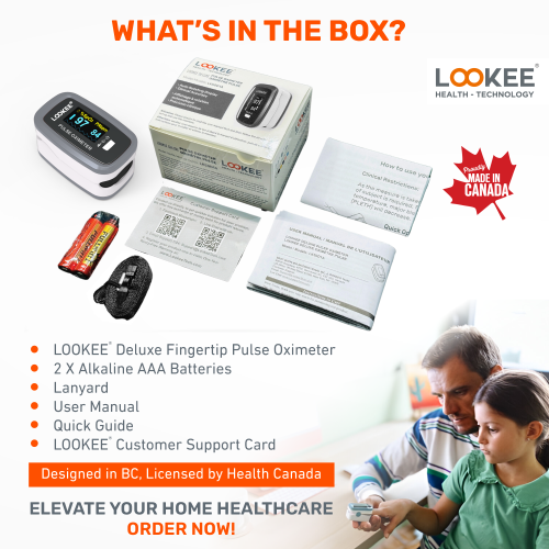 LOOKEE Premium Pulse Oximeter | Proudly Canadian | Fingertip Oxygen Therapy Monitor | SpO2 Blood Oxygen Saturation Monitor with Auto Rotate OLED