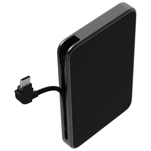 Mophie Powerstation Plus Mini 5000 mAh 20W USB-C PD Power Bank with Built-In USB-C Cable - Black