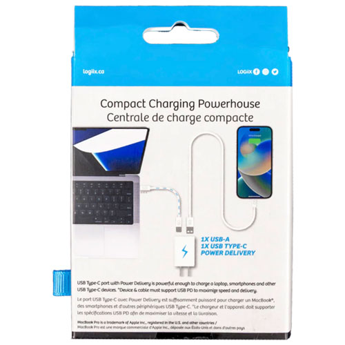 Chargeur mural USB-A/USB-C GaN de 65 W Power Plus Duo de LOGiiX - Blanc