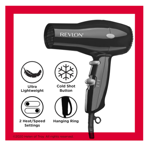Revlon RVDR5034F Compact Hair Dryer, Lightweight, Multiple Heat/Speed Settings, Travel Friendly, Black